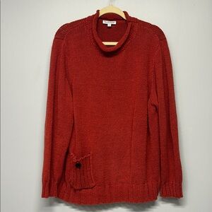 Vintage Roll Neck Knit Fisherman Sweater Red Bell Sleeves Size XL Christmas